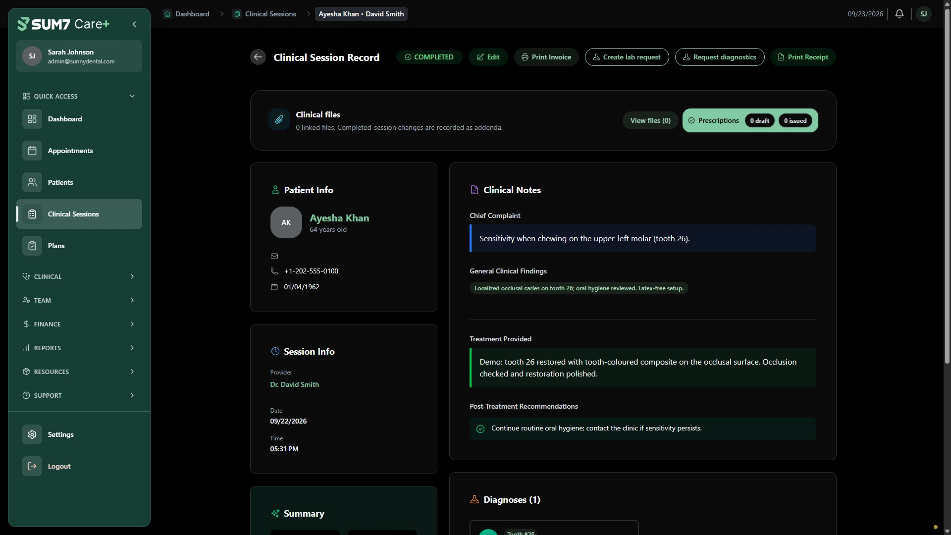 Return to the treatment record and billing context. · Desktop