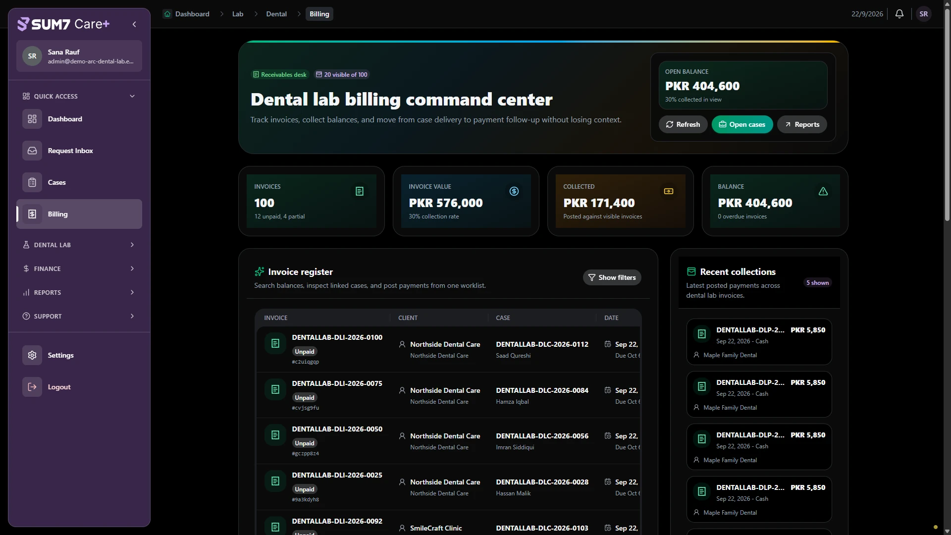 Follow invoices and balances. · Desktop
