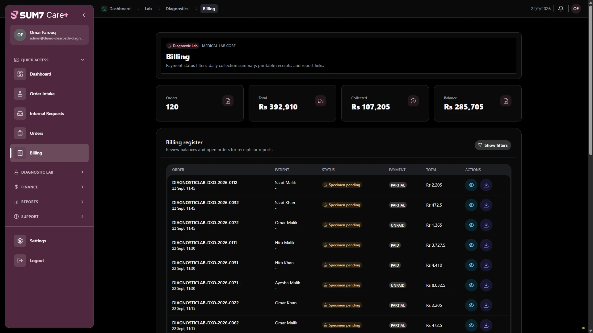 Follow laboratory billing. · Desktop