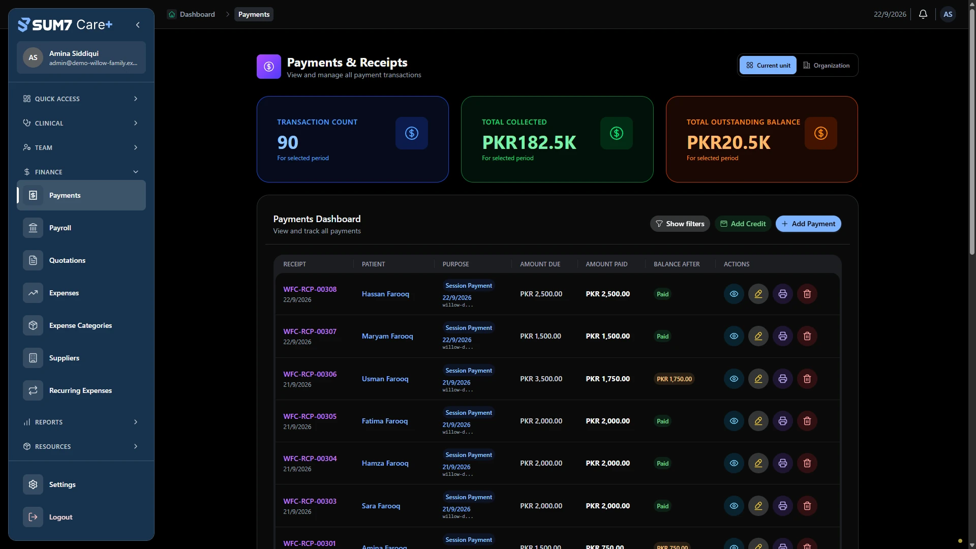 Review payments in one register. · Desktop