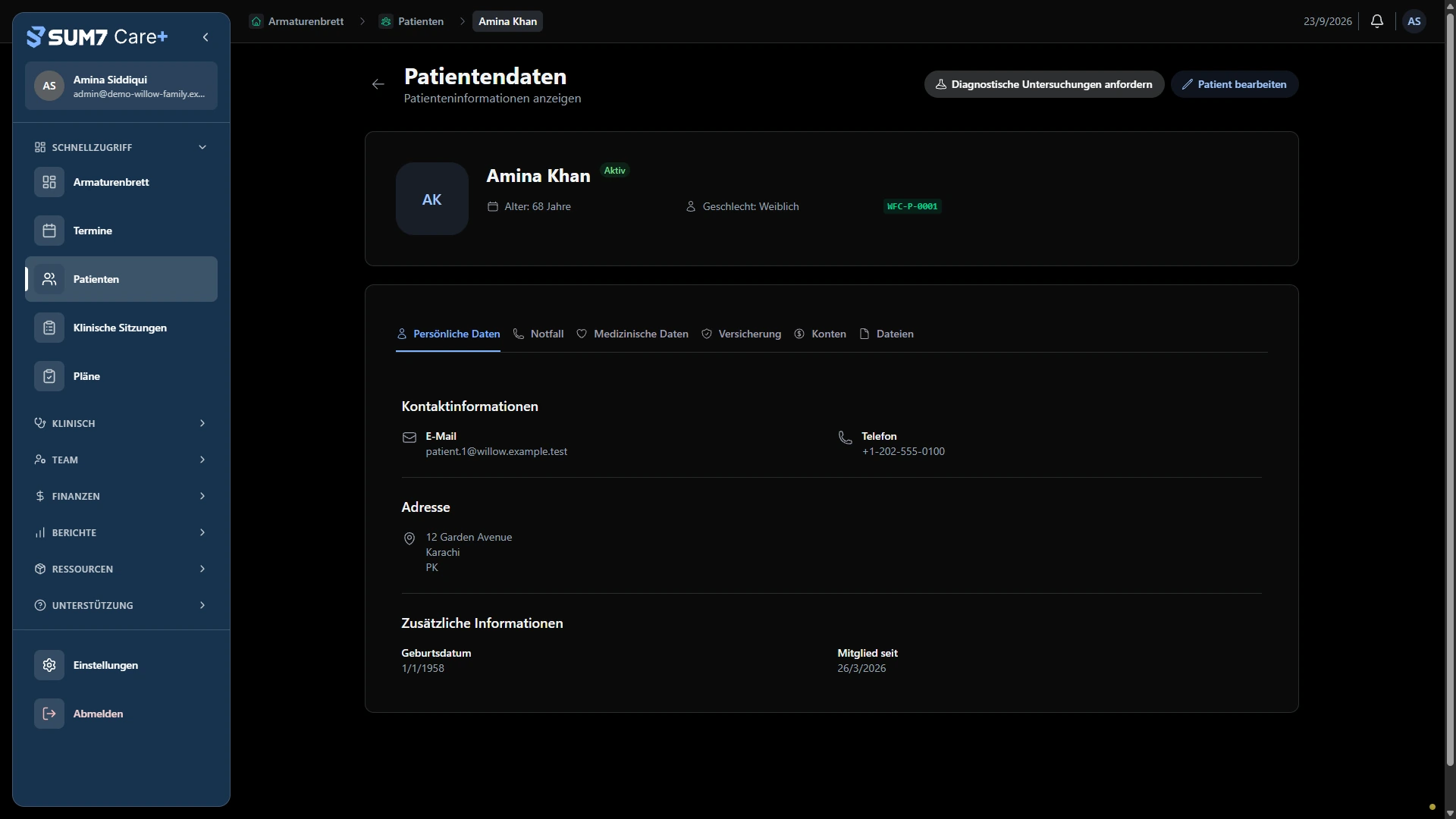 Beginnen Sie mit dem Patientenkontext. · Desktop