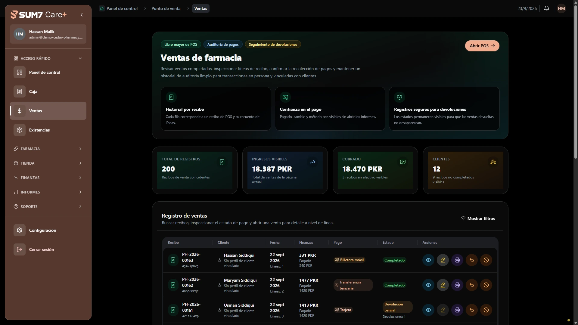 Mantener las ventas completadas rastreables. · Escritorio