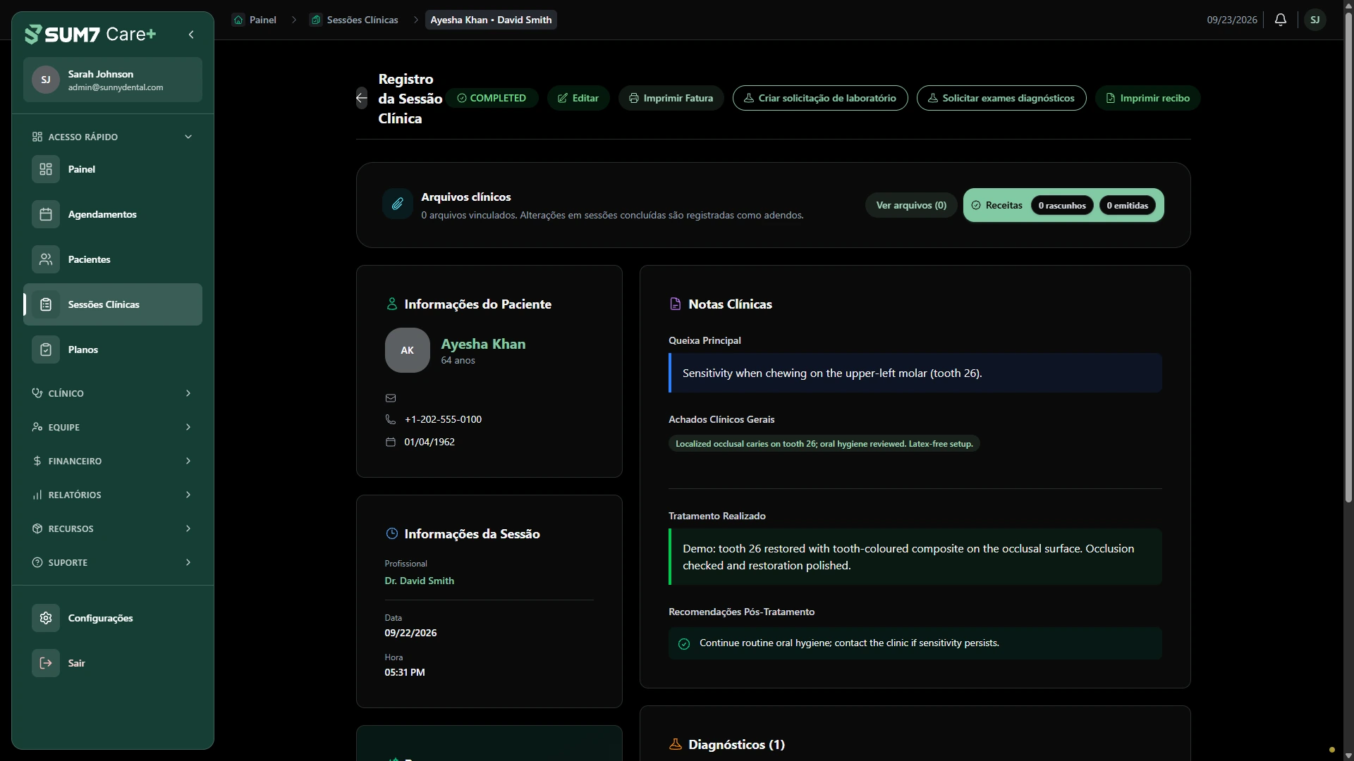 Retorne ao registro do tratamento e ao contexto de faturamento. · Computador
