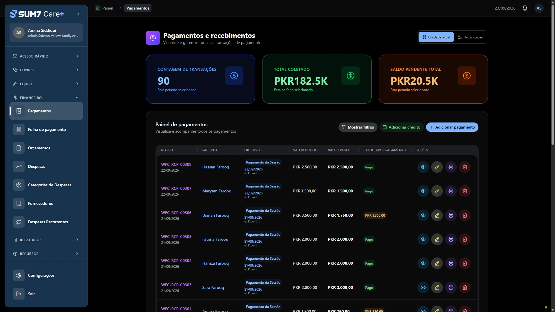 Revise os pagamentos em um registro. · Computador