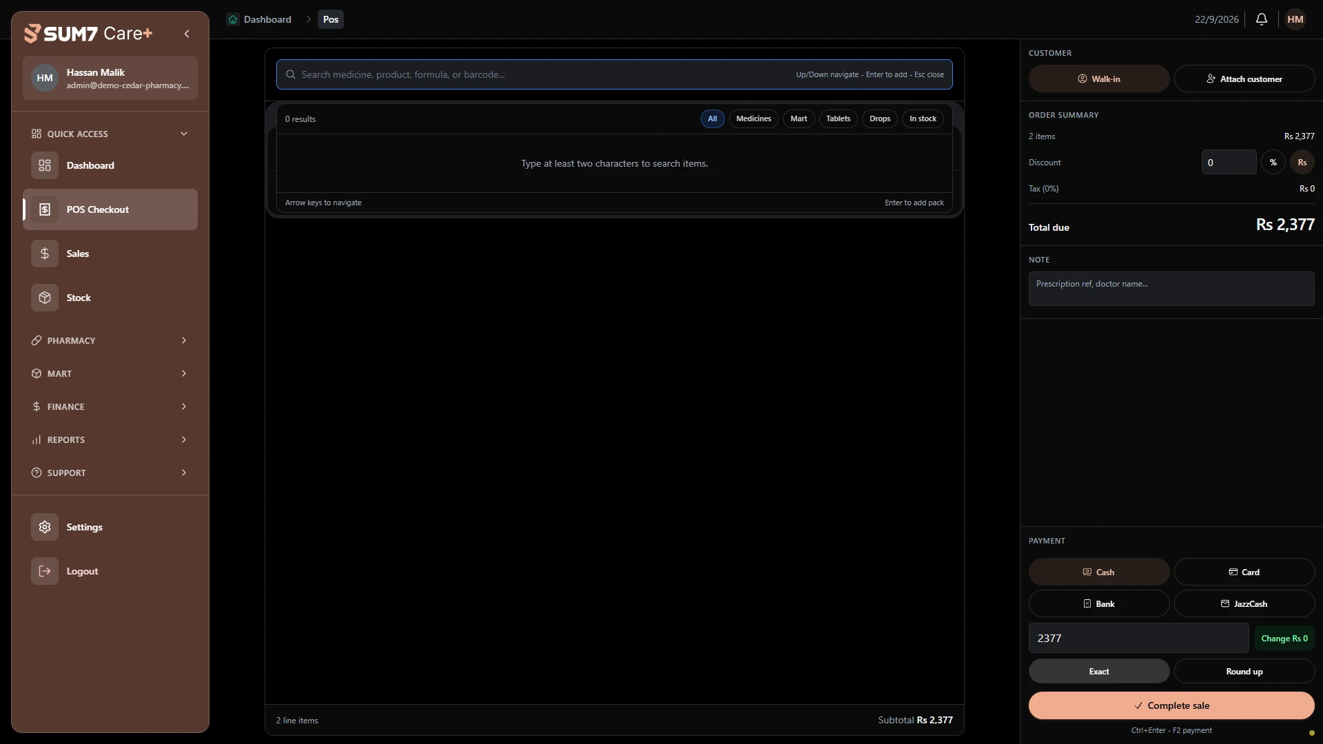Keep the sale clear from item to total. · Desktop