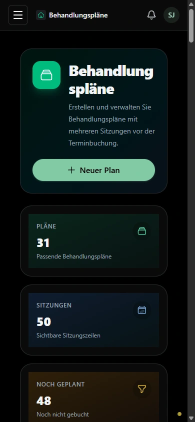 Vorgesehene Behandlungen übersichtlich planen. · Mobilgerät