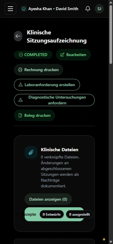 Behandlungsunterlagen und Abrechnung wieder aufrufen. · Mobilgerät