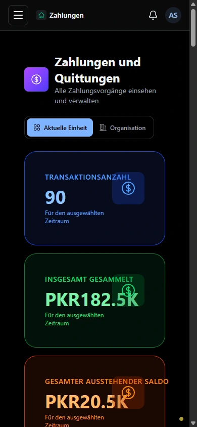 Überprüfen Sie Zahlungen in einem Register. · Mobilgerät