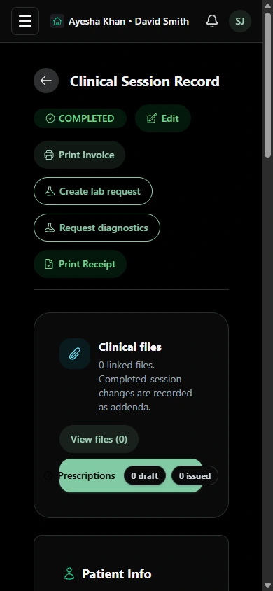 Return to the treatment record and billing context. · Mobile