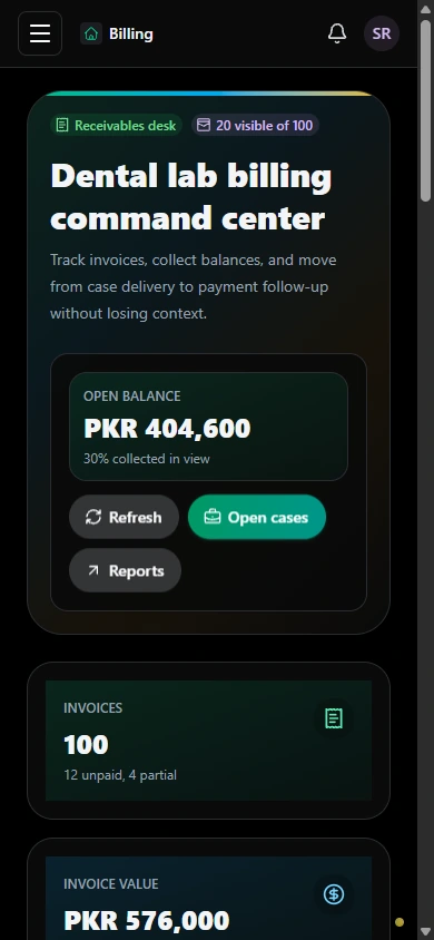 Follow invoices and balances. · Mobile