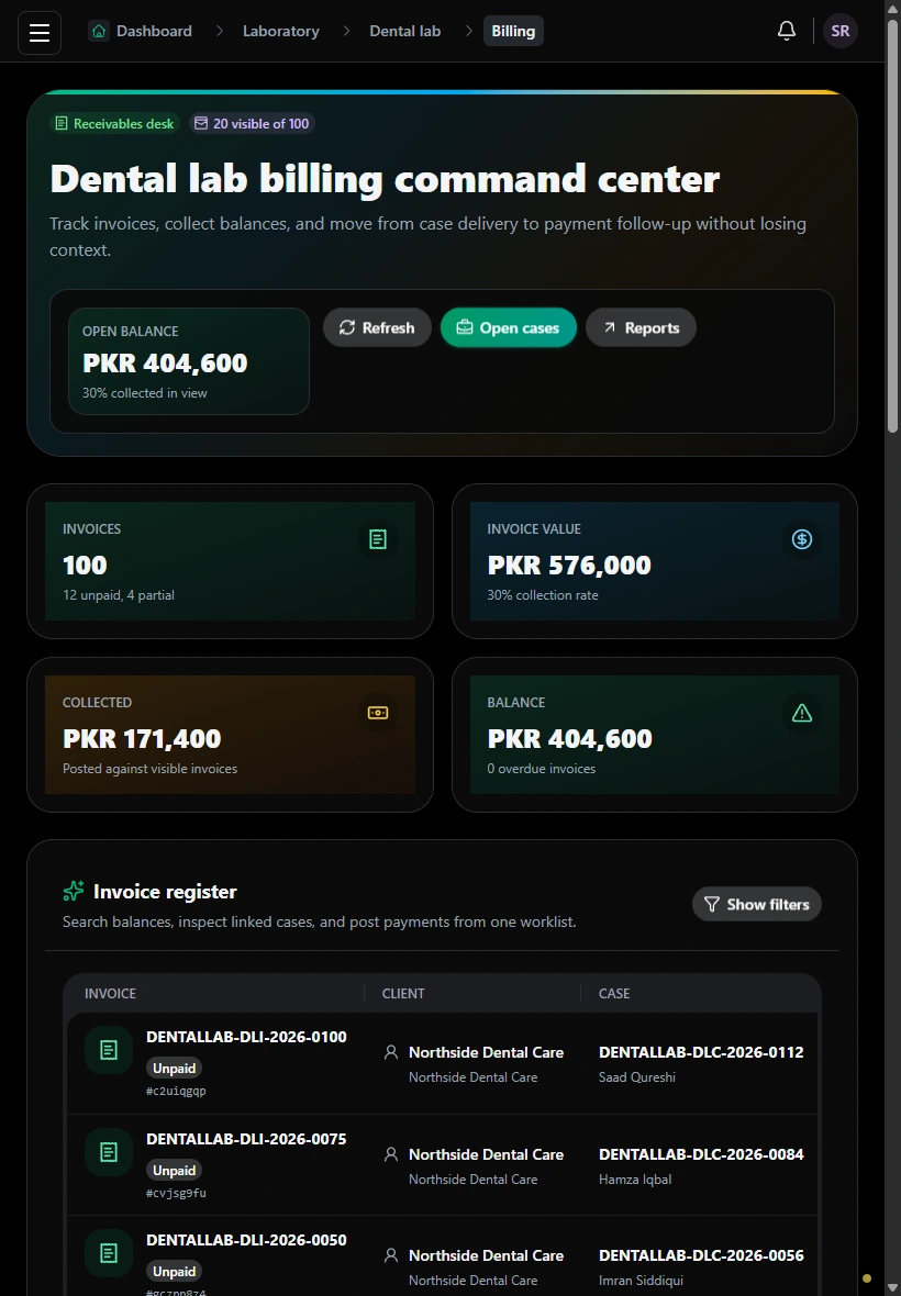 Follow invoices and balances. · Tablet