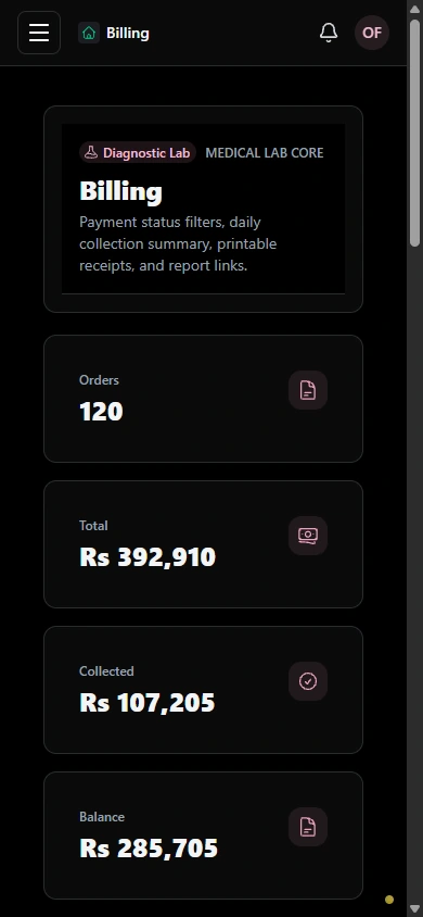 Follow laboratory billing. · Mobile