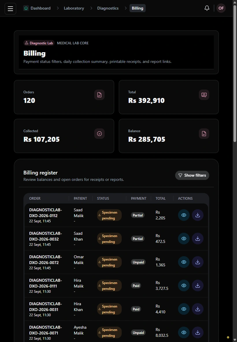 Follow laboratory billing. · Tablet