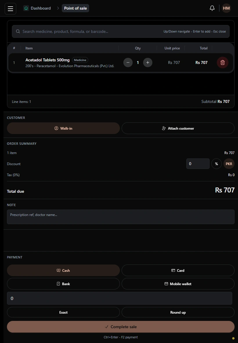 Keep the sale clear from item to total. · Tablet