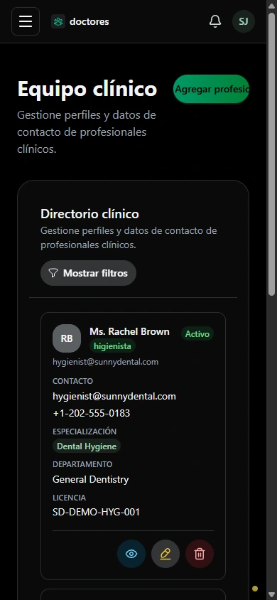 Conozca a los profesionales que atienden las citas. · Móvil
