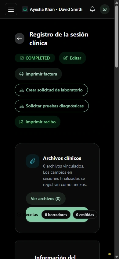 Vuelva al registro del tratamiento y su contexto de facturación. · Móvil
