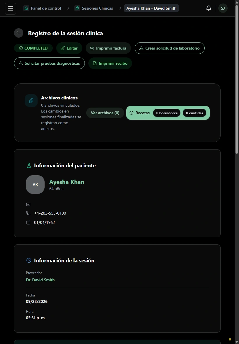 Vuelva al registro del tratamiento y su contexto de facturación. · Tableta