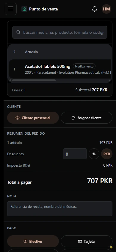 Mantener la venta clara desde el artículo hasta el total. · Móvil