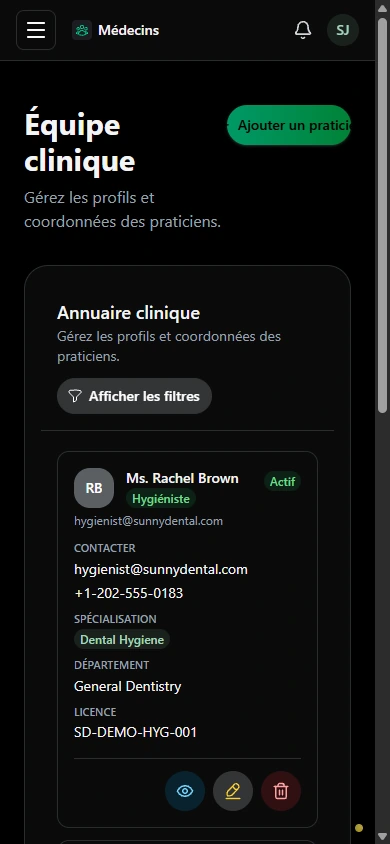Identifiez les praticiens qui assurent les rendez-vous. · Mobile
