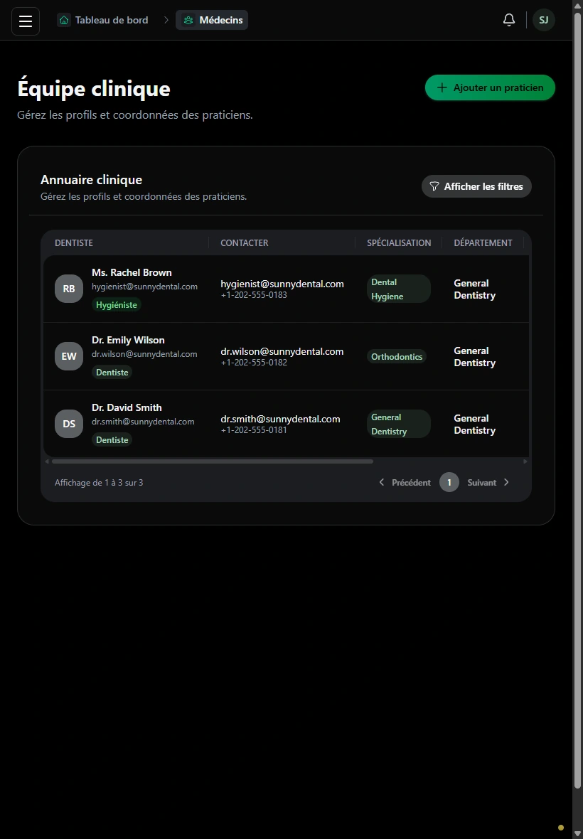 Identifiez les praticiens qui assurent les rendez-vous. · Tablette