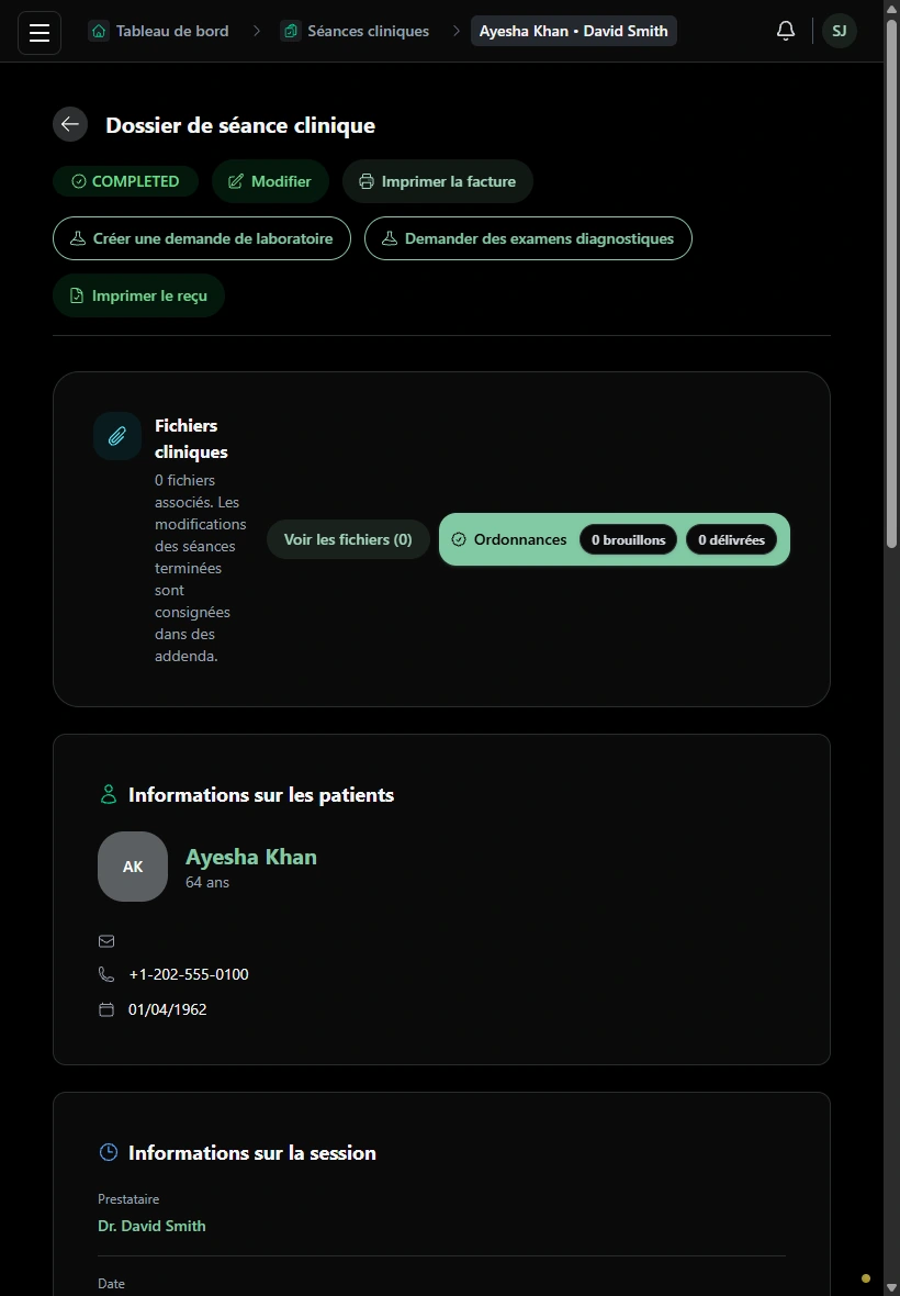 Retrouvez le dossier de traitement et son contexte de facturation. · Tablette