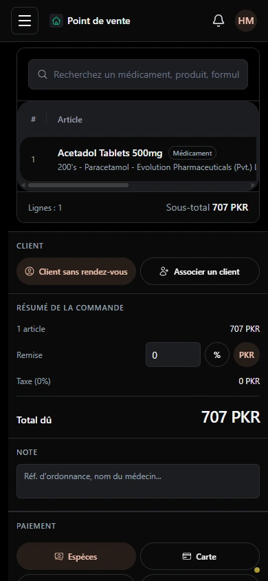 Gardez la vente claire, de l'article au total. · Mobile
