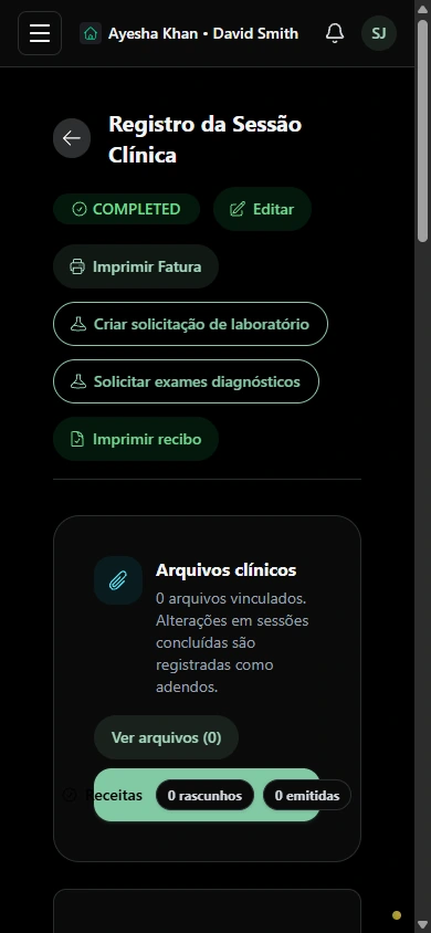 Retorne ao registro do tratamento e ao contexto de faturamento. · Celular
