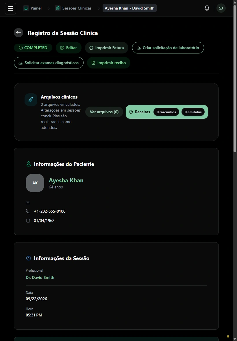 Retorne ao registro do tratamento e ao contexto de faturamento. · Tablet
