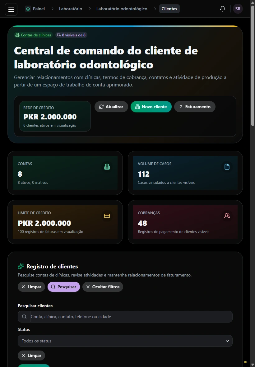 Mantenha o trabalho dos clientes organizado. · Tablet