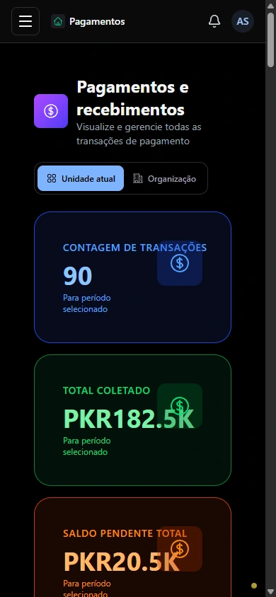 Revise os pagamentos em um registro. · Celular